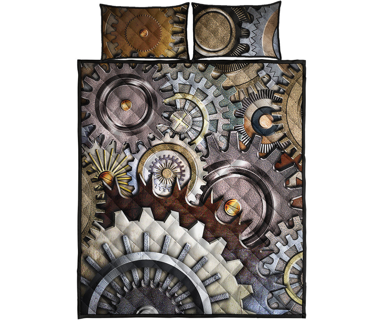 Steampunk Gears And Cogs Print Quilt Bed Set