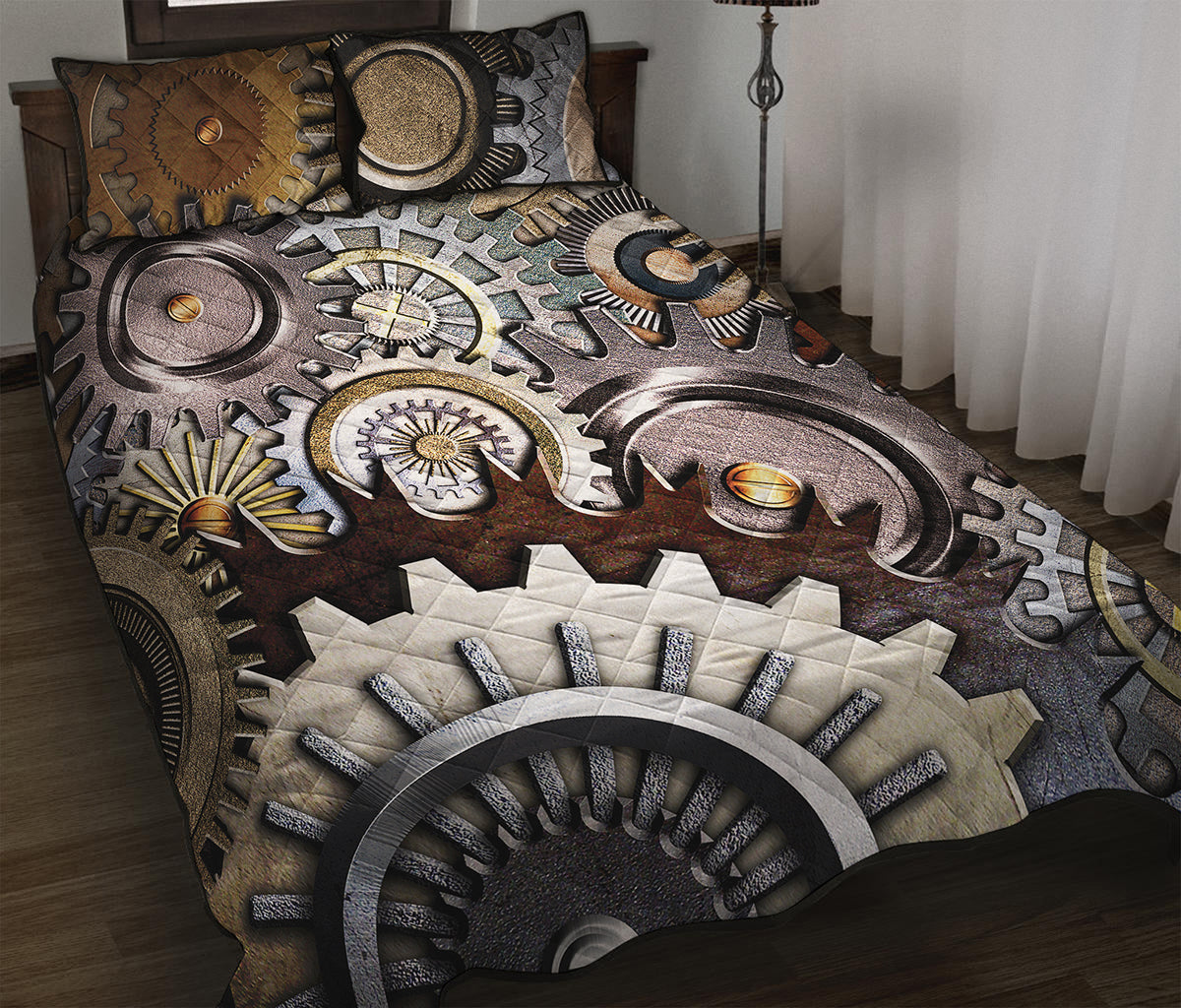 Steampunk Gears And Cogs Print Quilt Bed Set