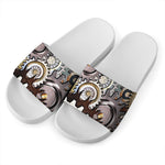 Steampunk Gears And Cogs Print White Slide Sandals