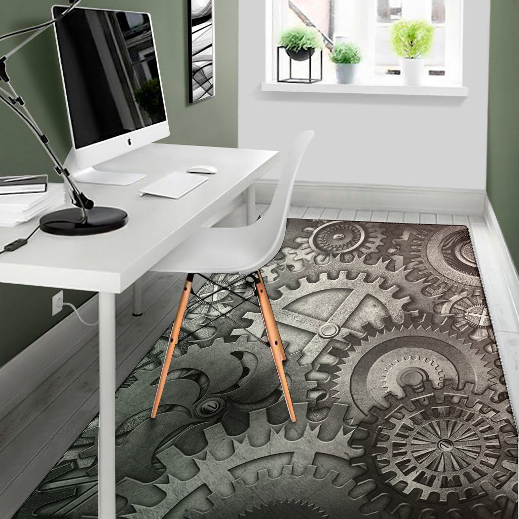 Steampunk Metal Gears Print Area Rug