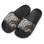 Steampunk Metal Gears Print Black Slide Sandals