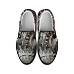 Steampunk Metal Gears Print Black Slip On Shoes
