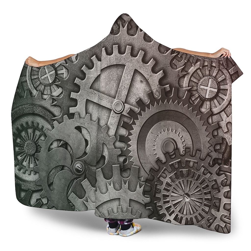 Steampunk Metal Gears Print Hooded Blanket
