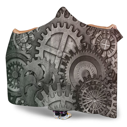Steampunk Metal Gears Print Hooded Blanket