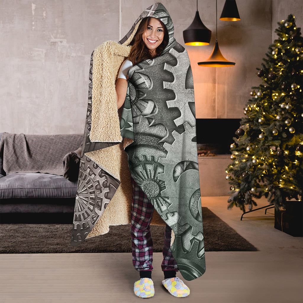 Steampunk Metal Gears Print Hooded Blanket