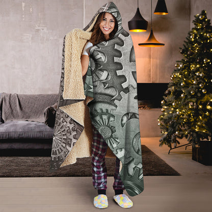 Steampunk Metal Gears Print Hooded Blanket