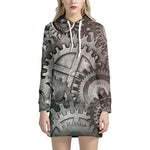Steampunk Metal Gears Print Hoodie Dress