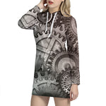 Steampunk Metal Gears Print Hoodie Dress