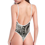 Steampunk Metal Gears Print One Piece High Cut Swimsuit