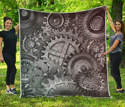 Steampunk Metal Gears Print Quilt