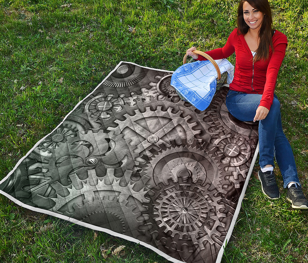 Steampunk Metal Gears Print Quilt
