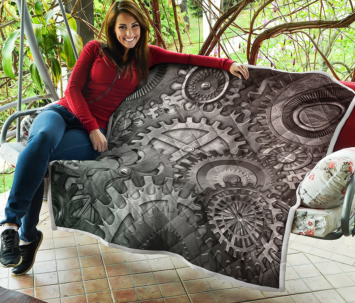 Steampunk Metal Gears Print Quilt