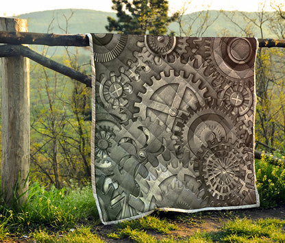 Steampunk Metal Gears Print Quilt