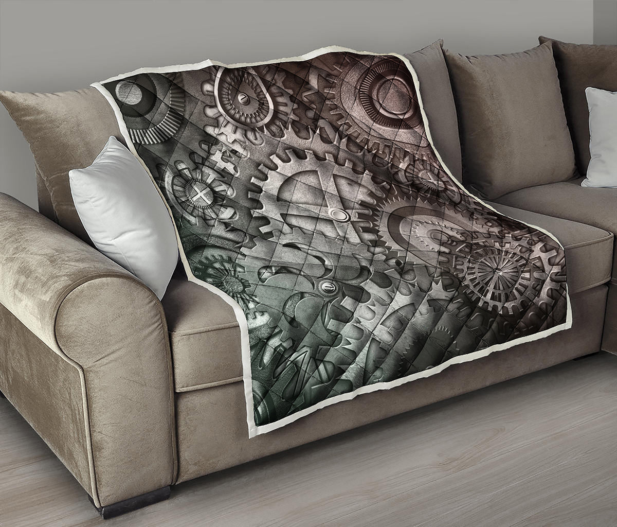 Steampunk Metal Gears Print Quilt