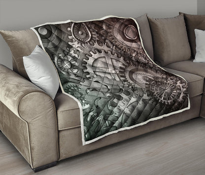 Steampunk Metal Gears Print Quilt