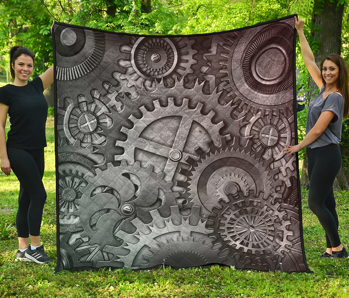 Steampunk Metal Gears Print Quilt