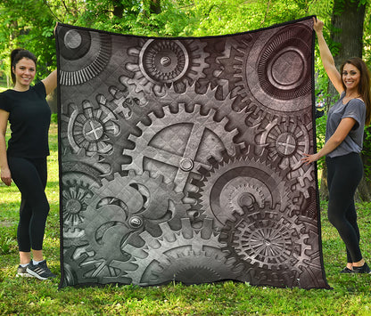 Steampunk Metal Gears Print Quilt