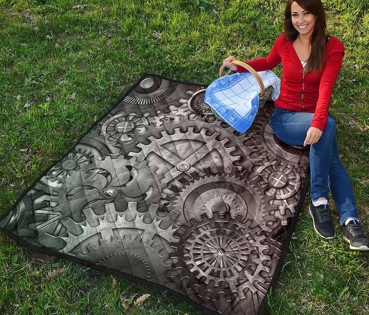 Steampunk Metal Gears Print Quilt