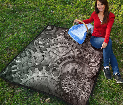 Steampunk Metal Gears Print Quilt