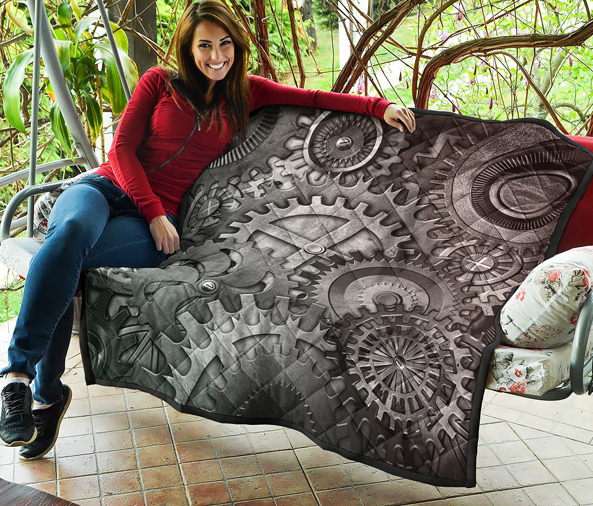 Steampunk Metal Gears Print Quilt