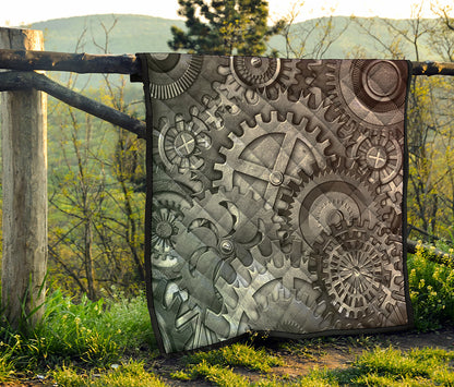 Steampunk Metal Gears Print Quilt