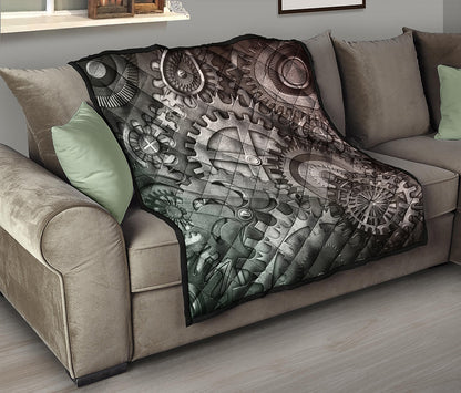Steampunk Metal Gears Print Quilt