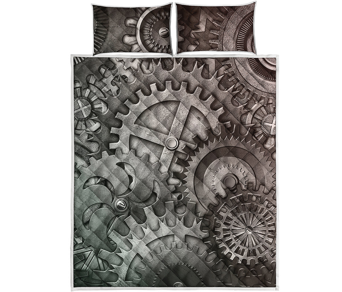 Steampunk Metal Gears Print Quilt Bed Set