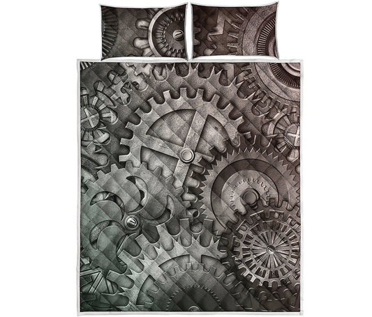 Steampunk Metal Gears Print Quilt Bed Set