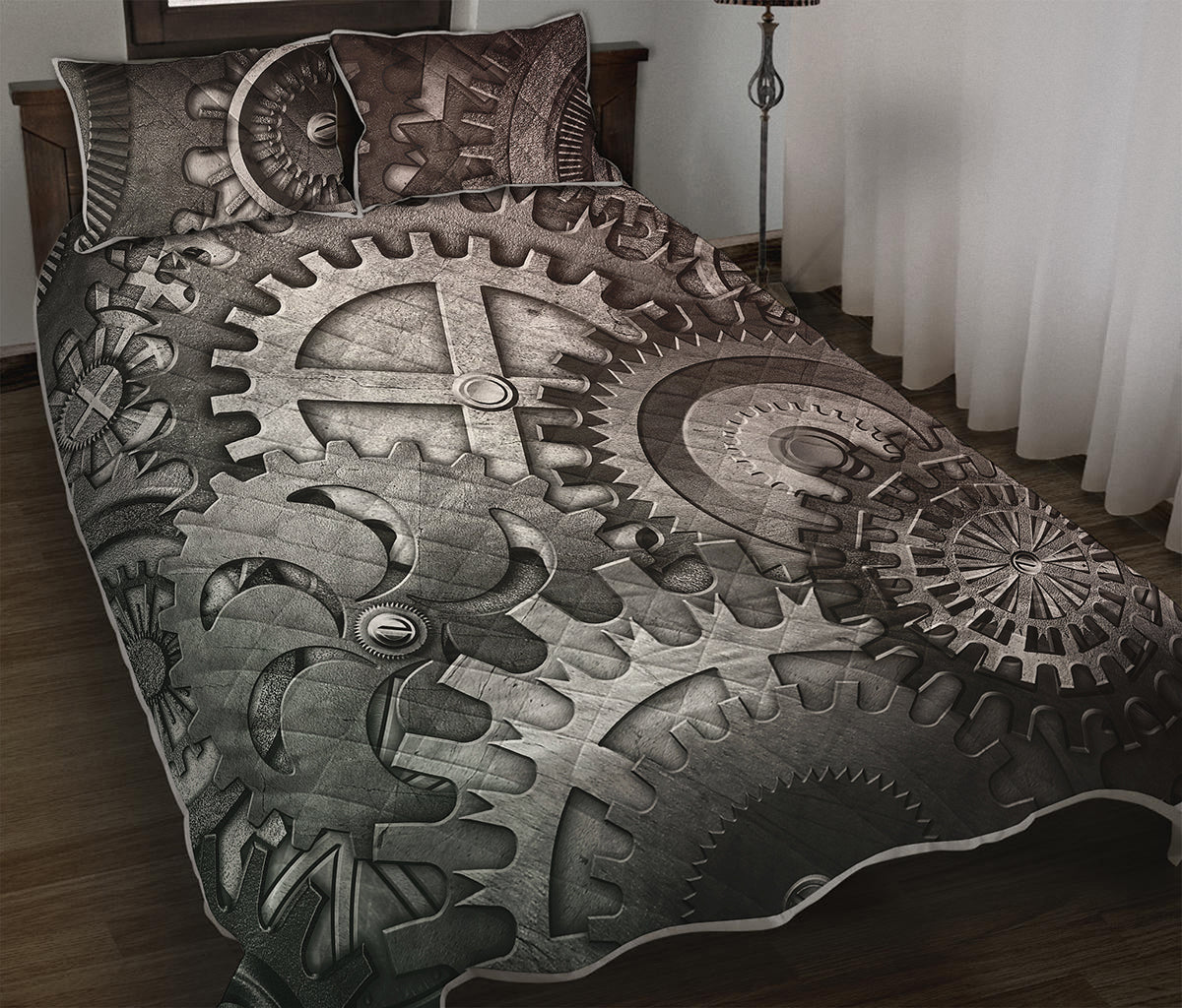 Steampunk Metal Gears Print Quilt Bed Set