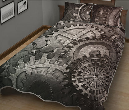 Steampunk Metal Gears Print Quilt Bed Set