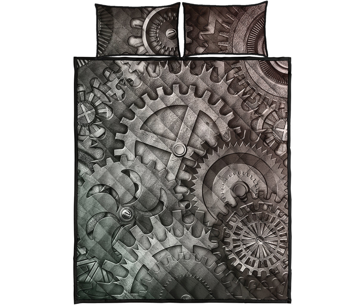 Steampunk Metal Gears Print Quilt Bed Set