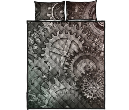 Steampunk Metal Gears Print Quilt Bed Set