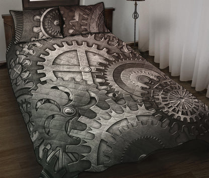 Steampunk Metal Gears Print Quilt Bed Set