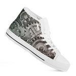 Steampunk Metal Gears Print White High Top Shoes