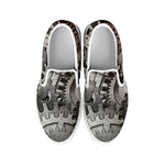 Steampunk Metal Gears Print White Slip On Shoes