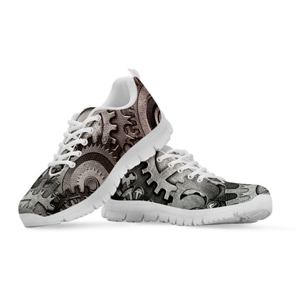 Steampunk Metal Gears Print White Sneakers