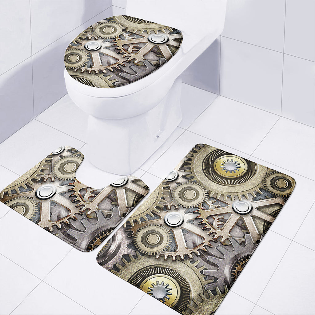 Steampunk Metallic Gears Print 3 Piece Bath Mat Set