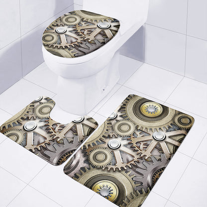 Steampunk Metallic Gears Print 3 Piece Bath Mat Set
