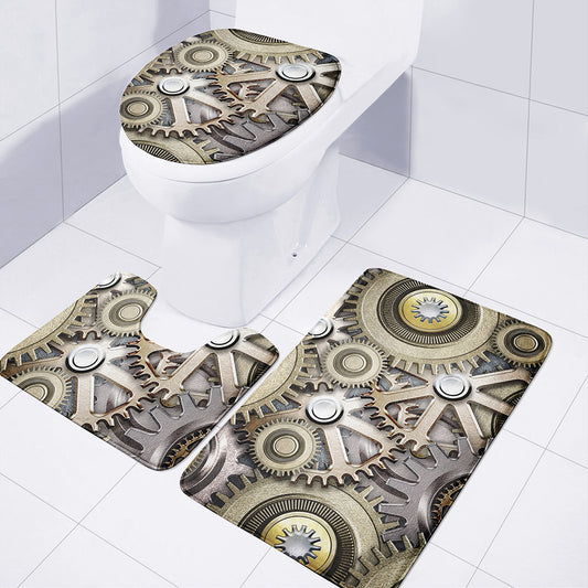 Steampunk Metallic Gears Print 3 Piece Bath Mat Set