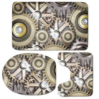 Steampunk Metallic Gears Print 3 Piece Bath Mat Set