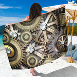 Steampunk Metallic Gears Print Beach Sarong Wrap