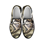 Steampunk Metallic Gears Print Black Slip On Shoes