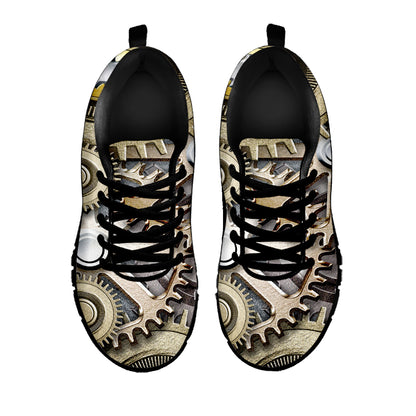 Steampunk Metallic Gears Print Black Sneakers