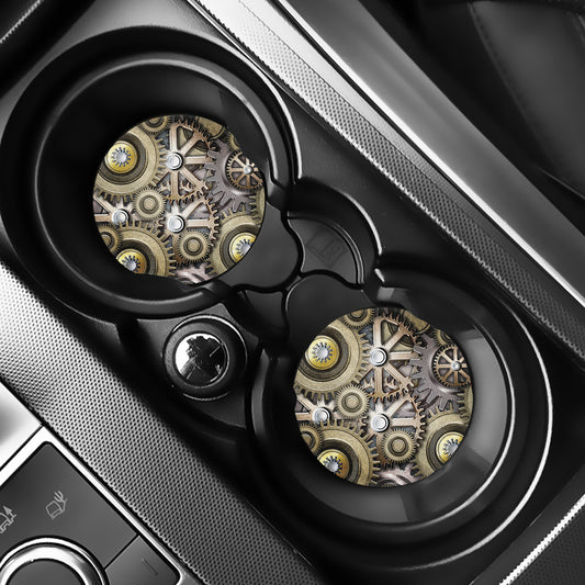 Steampunk Metallic Gears Print Car Coasters