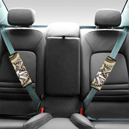 Steampunk Metallic Gears Print Car Seat Belt Covers