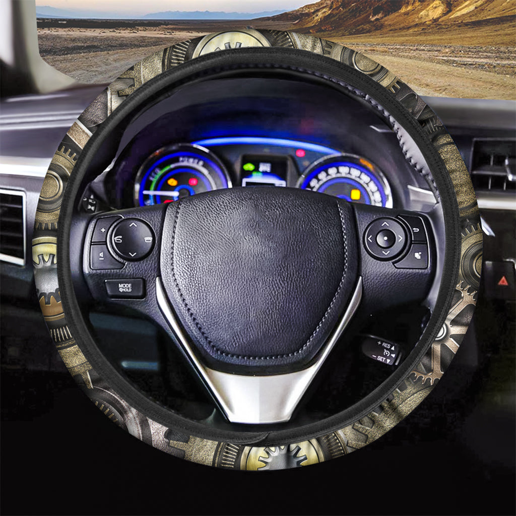 Steampunk Metallic Gears Print Car Steering Wheel Cover