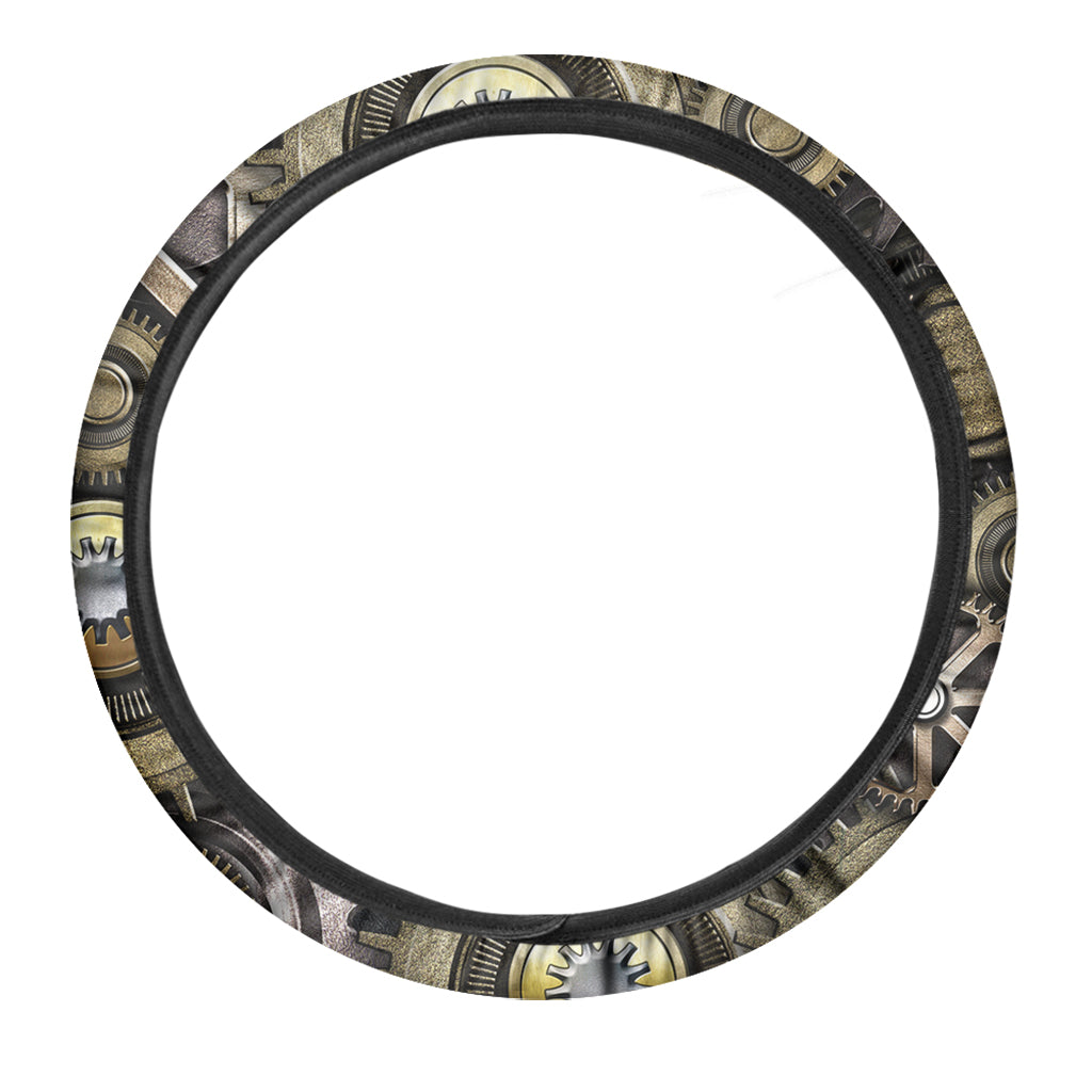 Steampunk Metallic Gears Print Car Steering Wheel Cover