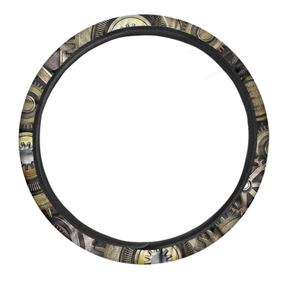 Steampunk Metallic Gears Print Car Steering Wheel Cover