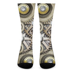 Steampunk Metallic Gears Print Crew Socks