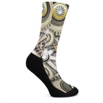 Steampunk Metallic Gears Print Crew Socks